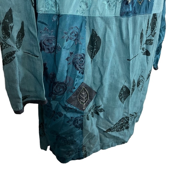 FAITH CELIA FORRESTER Teal Blue Embroidered Lagenlook Art to Wear Top Shirt sz M - Picture 7 of 16